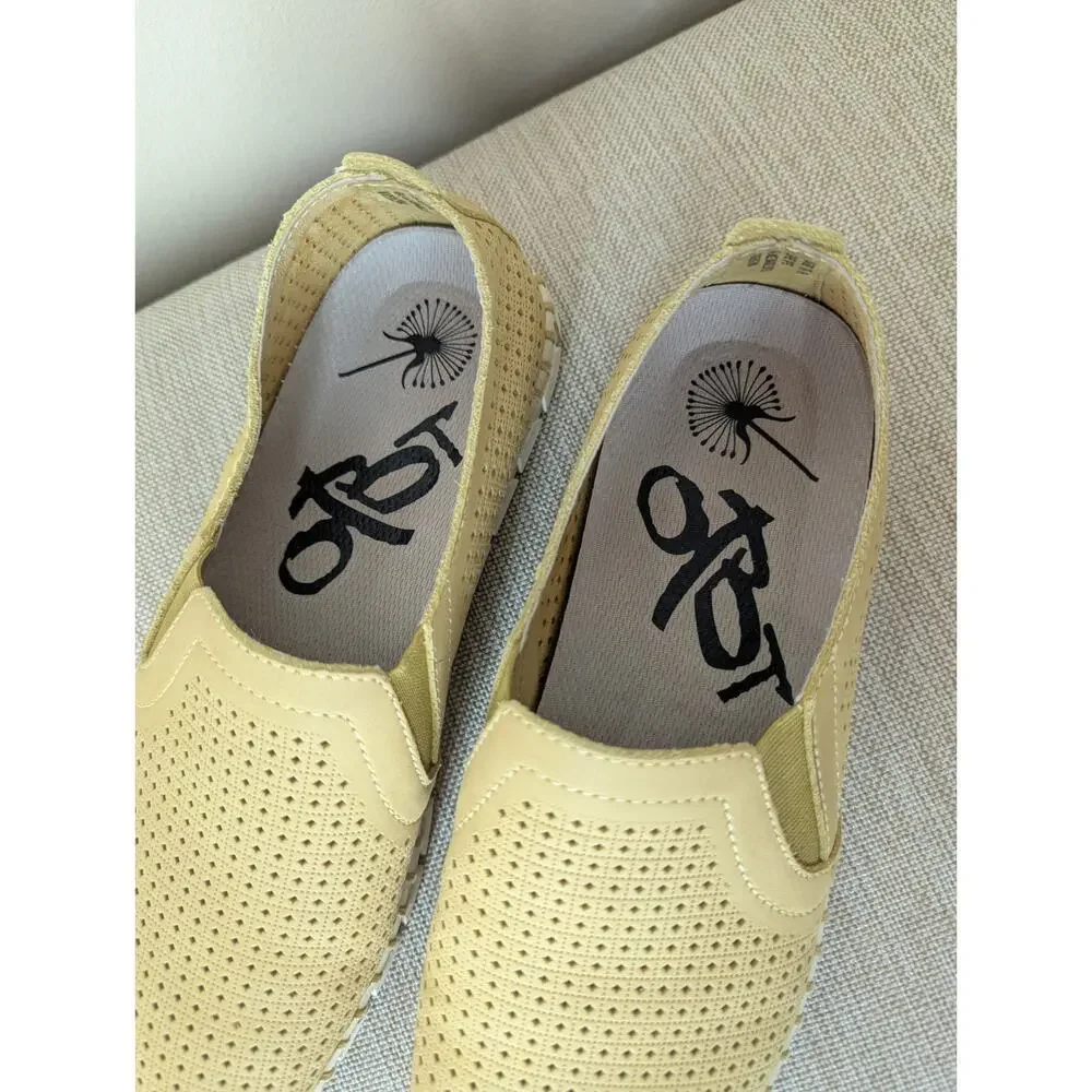 OTBT Womens Universe Shoe Size 10 Yellow Leather Perforated Slip On Flat Loafer